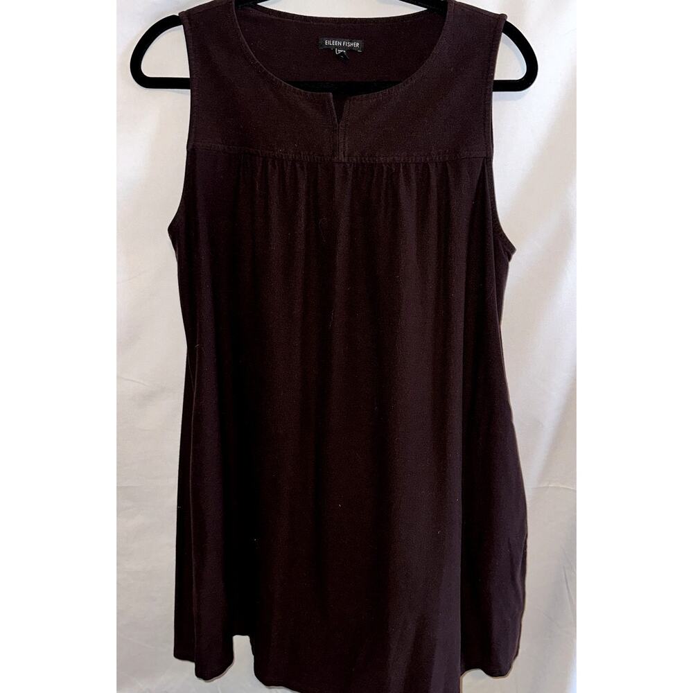 Eileen Fisher Tunic Lg Washable Stretch Crepe Tank Smock Split Neck Sleeveless